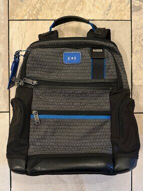 Tumi Parrish Backpack in Charcoal w/ Chevron Blue Trim